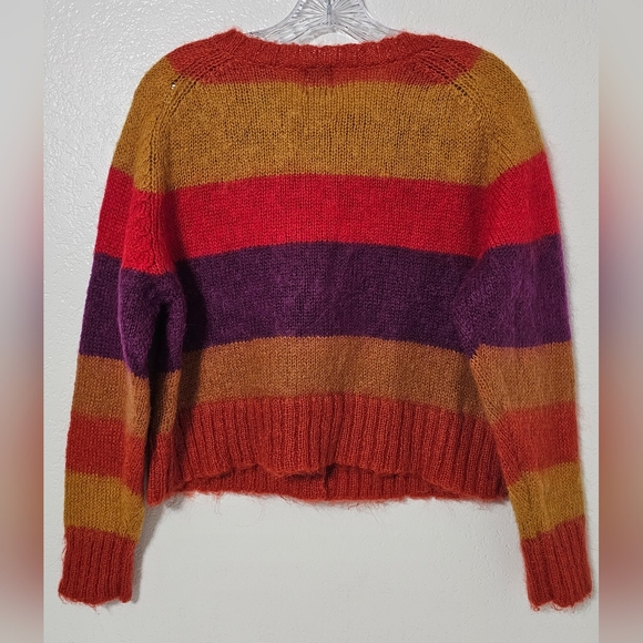 GAP Mohair Blend Striped Cropped Cardigan Sweater Colorblock Fuzzy Cozy - Picture 2 of 8